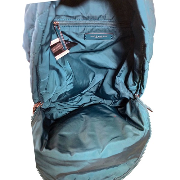 Marc Jacobs Crosby Quilted Nylon Backpack Teal Green Zip Pocket Adjustable - Picture 7 of 16